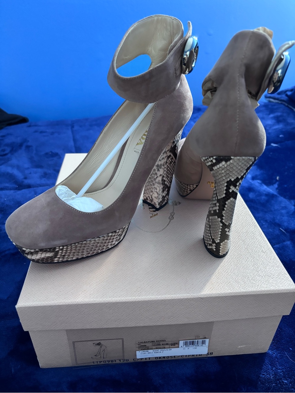 Prada calzature Donna dark rose Suede Platform Pump with Snakeskin Heel